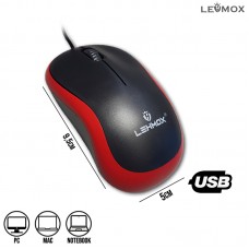 Mouse com Fio USB Óptico Ergonômico Office Lehmox LEY-1514 - Preto Vermelho